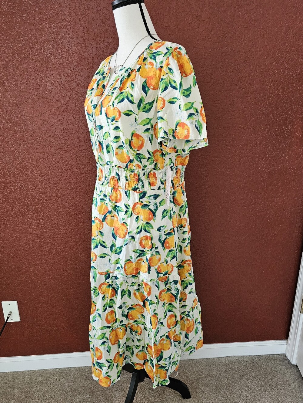 Nanette Lepore White Midi Dress with Orange Floral Print - Picture 4 of 10